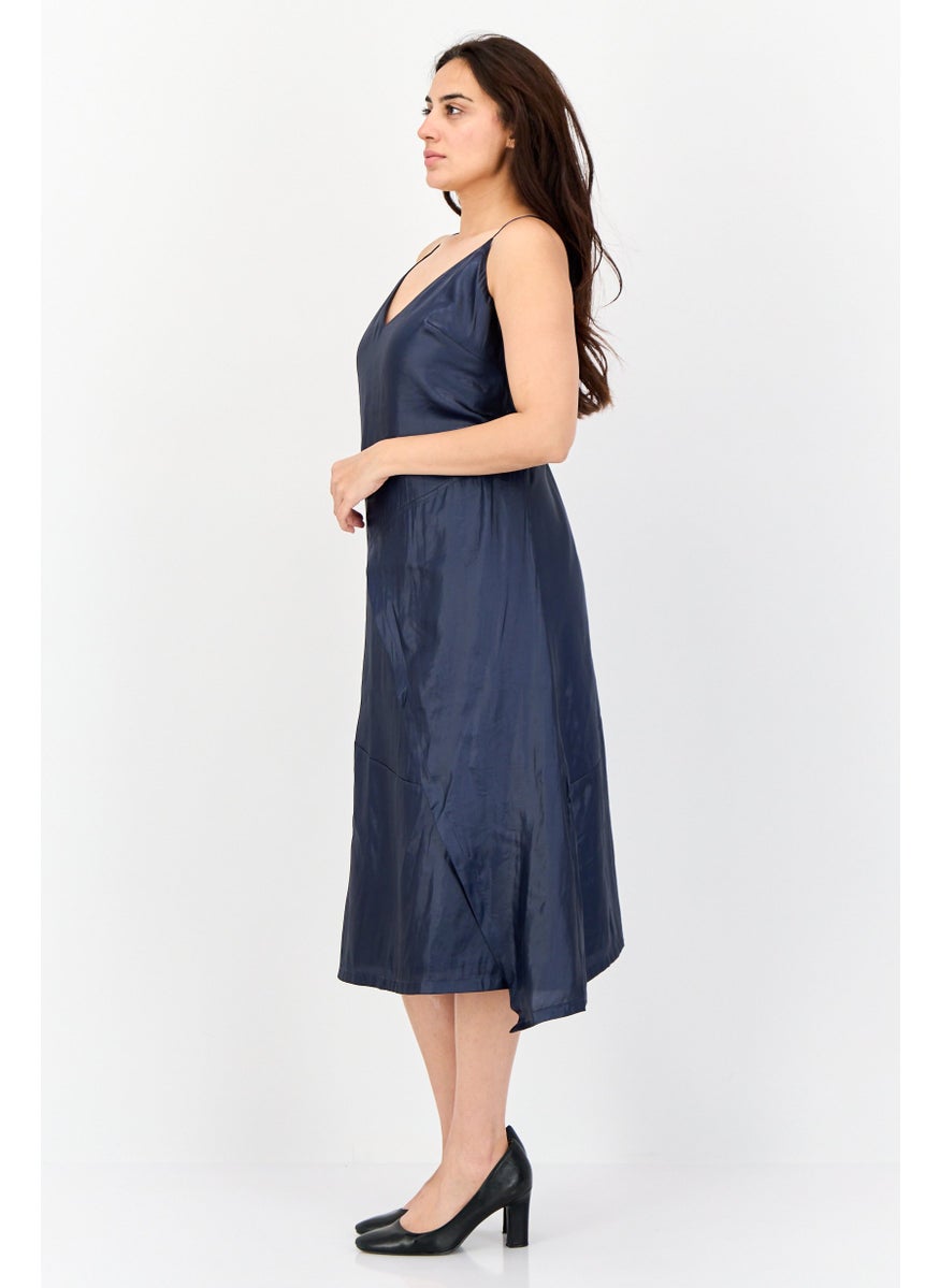 Women Metallic Midi Dress, Navy