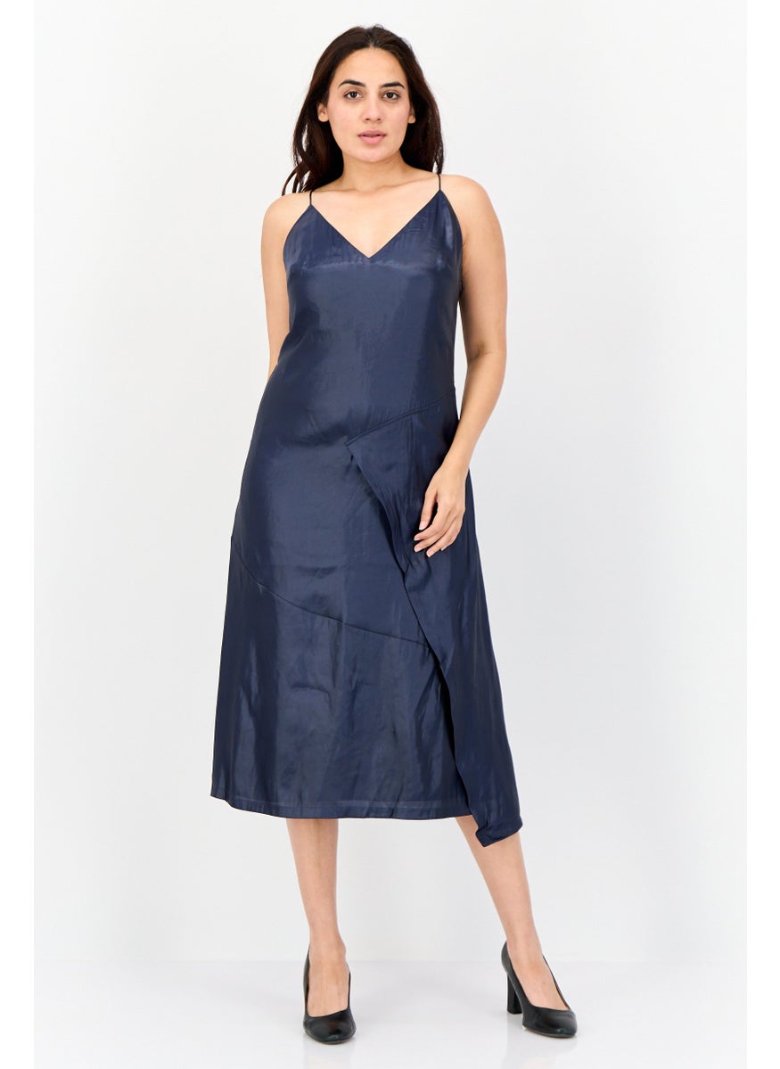 Women Metallic Midi Dress, Navy