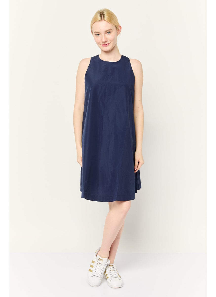 Women Solid A-Lined Mini Dress, Navy