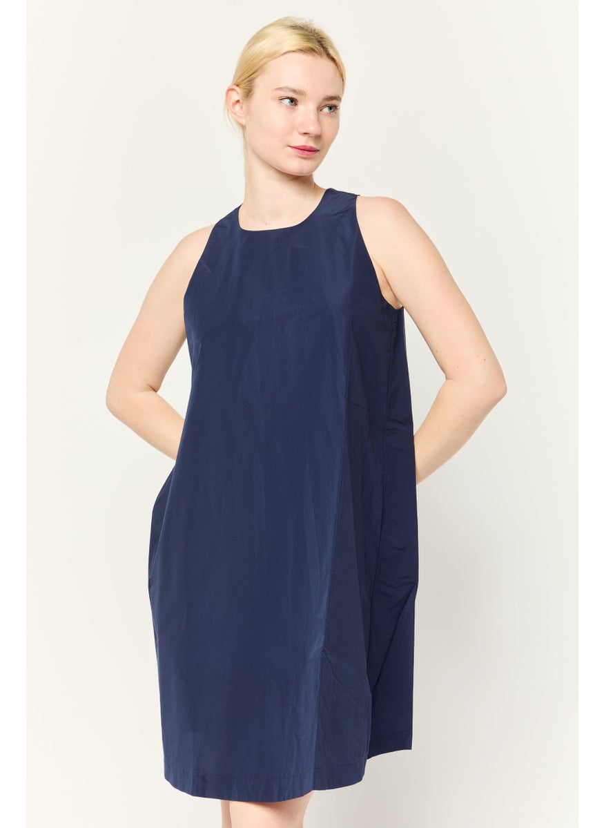 Women Solid A-Lined Mini Dress, Navy