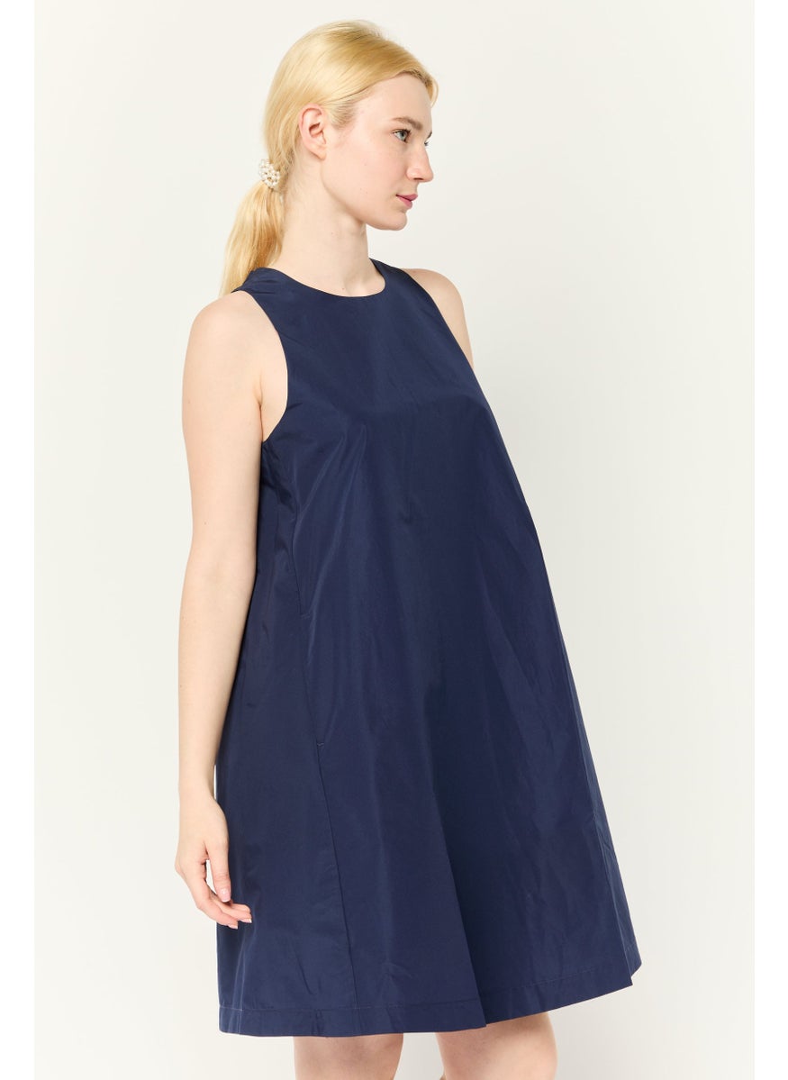 Women Solid A-Lined Mini Dress, Navy
