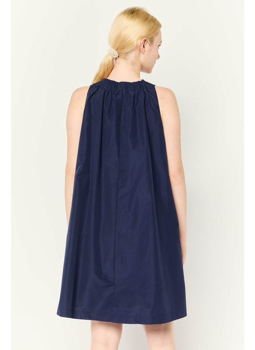 Women Solid A-Lined Mini Dress, Navy