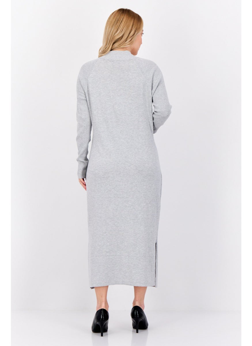 Women Knitted Sweater Dress, Heather Grey