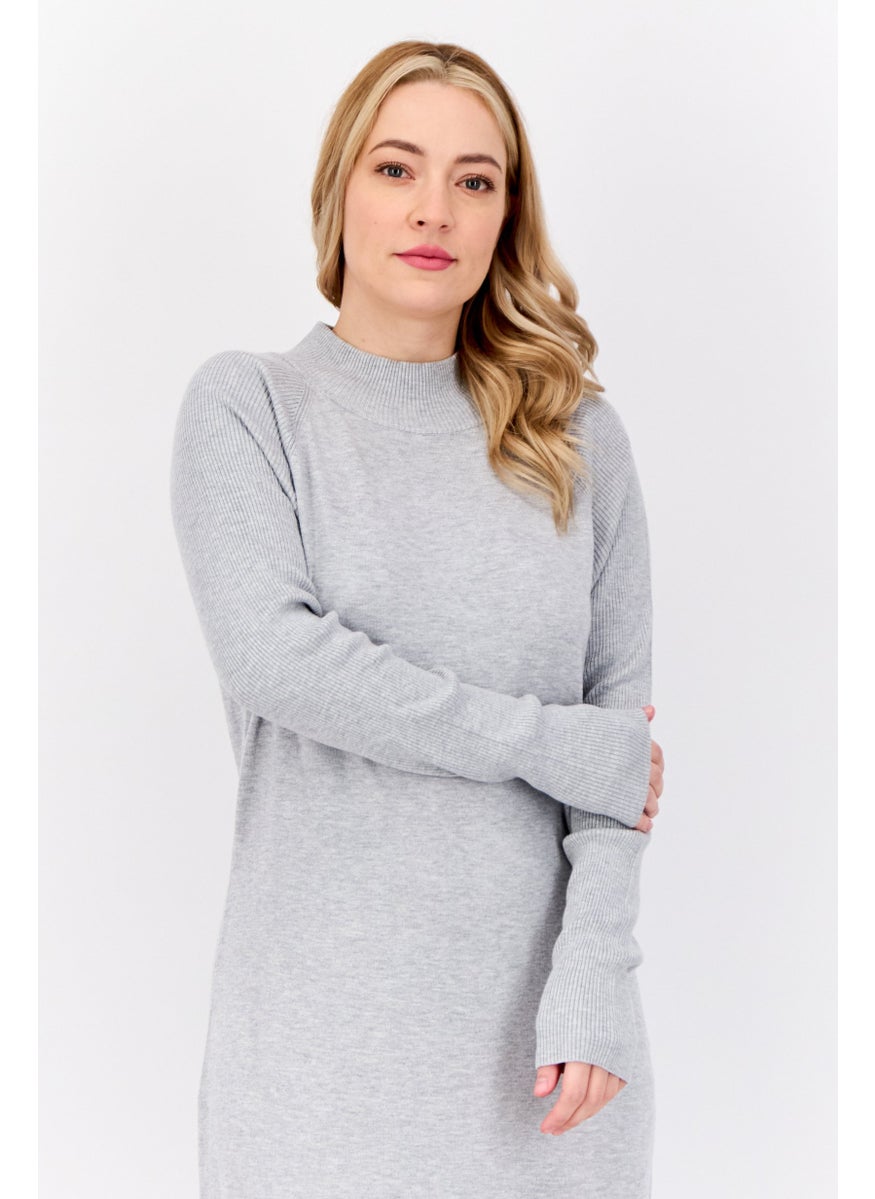 Women Knitted Sweater Dress, Heather Grey