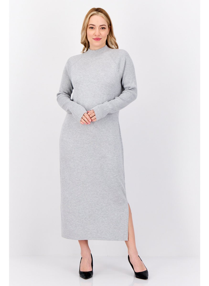 Women Knitted Sweater Dress, Heather Grey