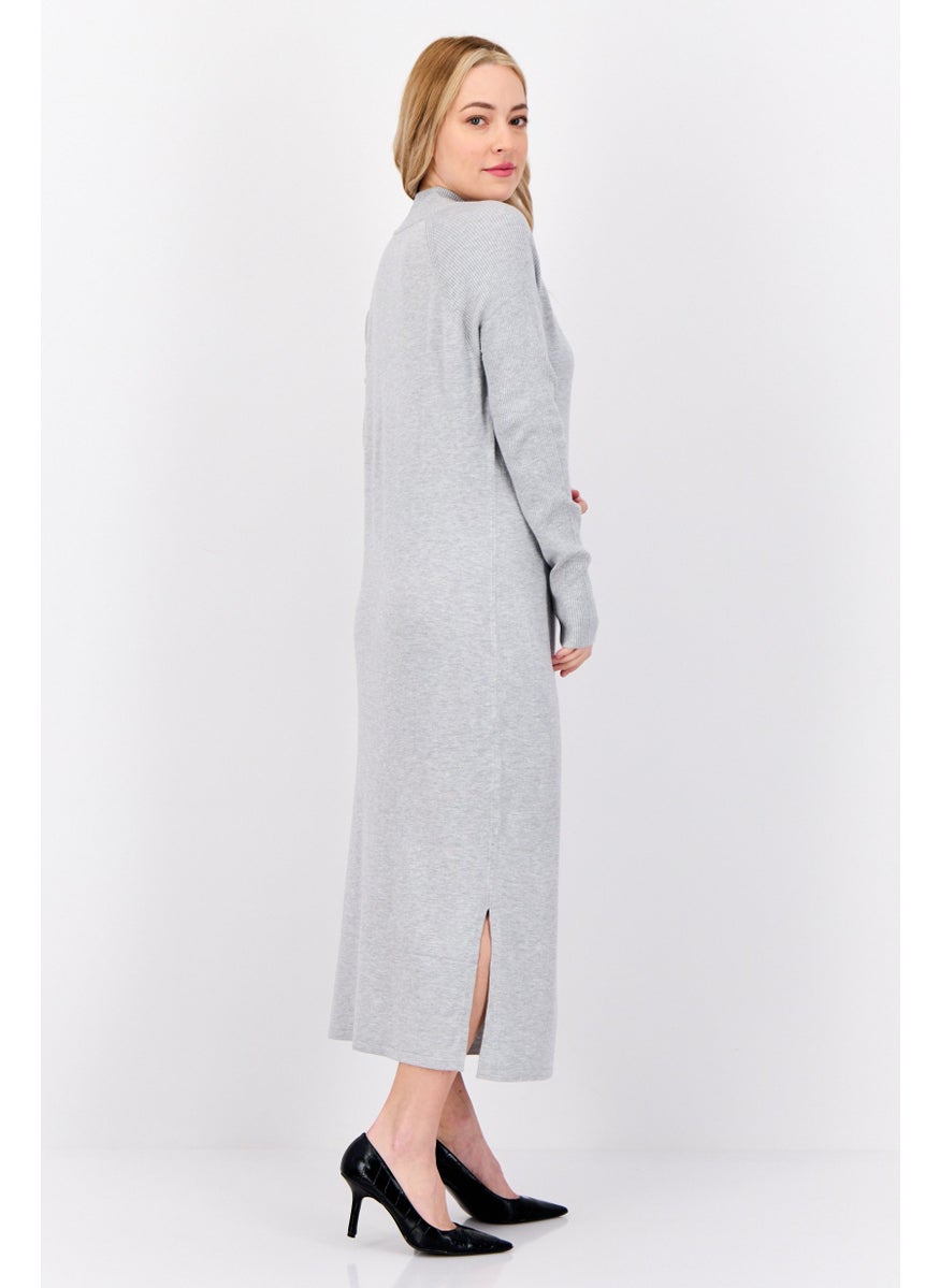 Women Knitted Sweater Dress, Heather Grey