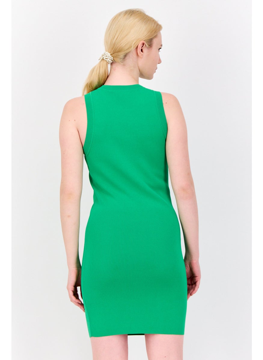 Women Ribbed Mini Dress, Green
