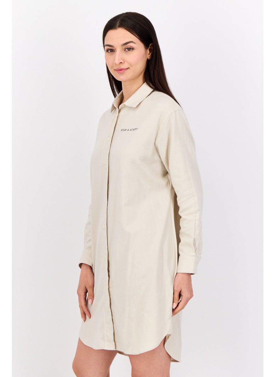 Women Embroidered Logo Shirt Dress, Beige