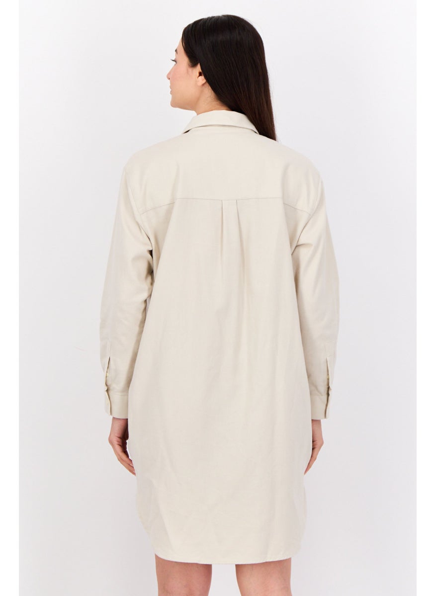 Women Embroidered Logo Shirt Dress, Beige