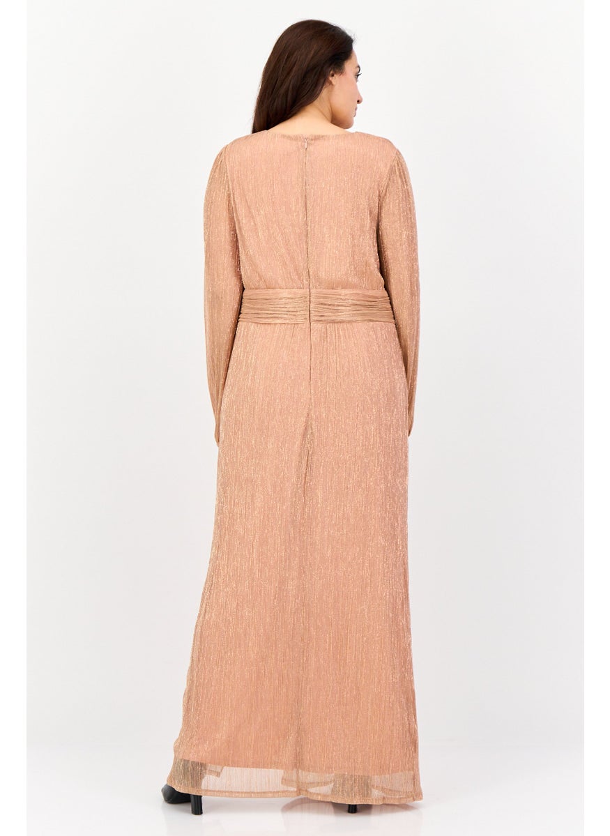 Women Metallic Maxi Dress, Peach