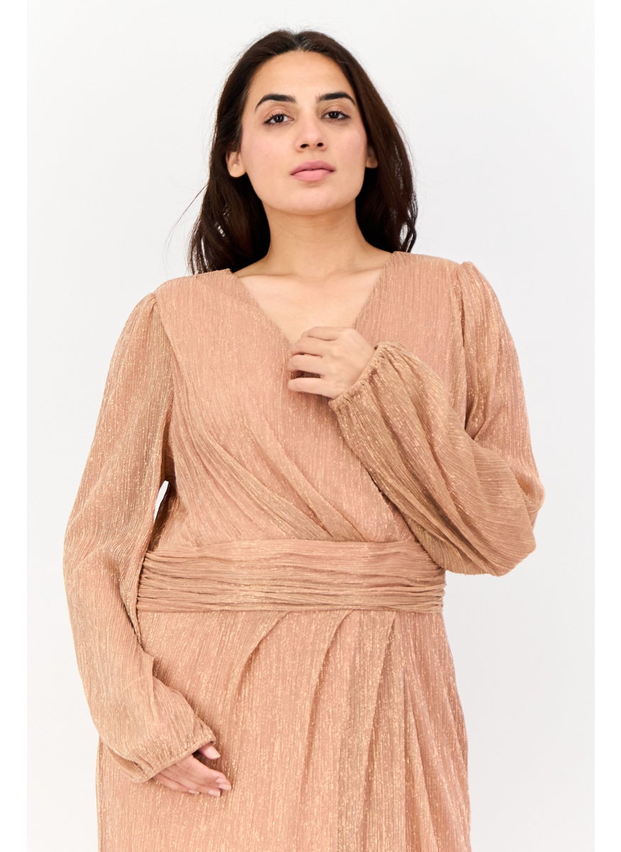 Women Metallic Maxi Dress, Peach