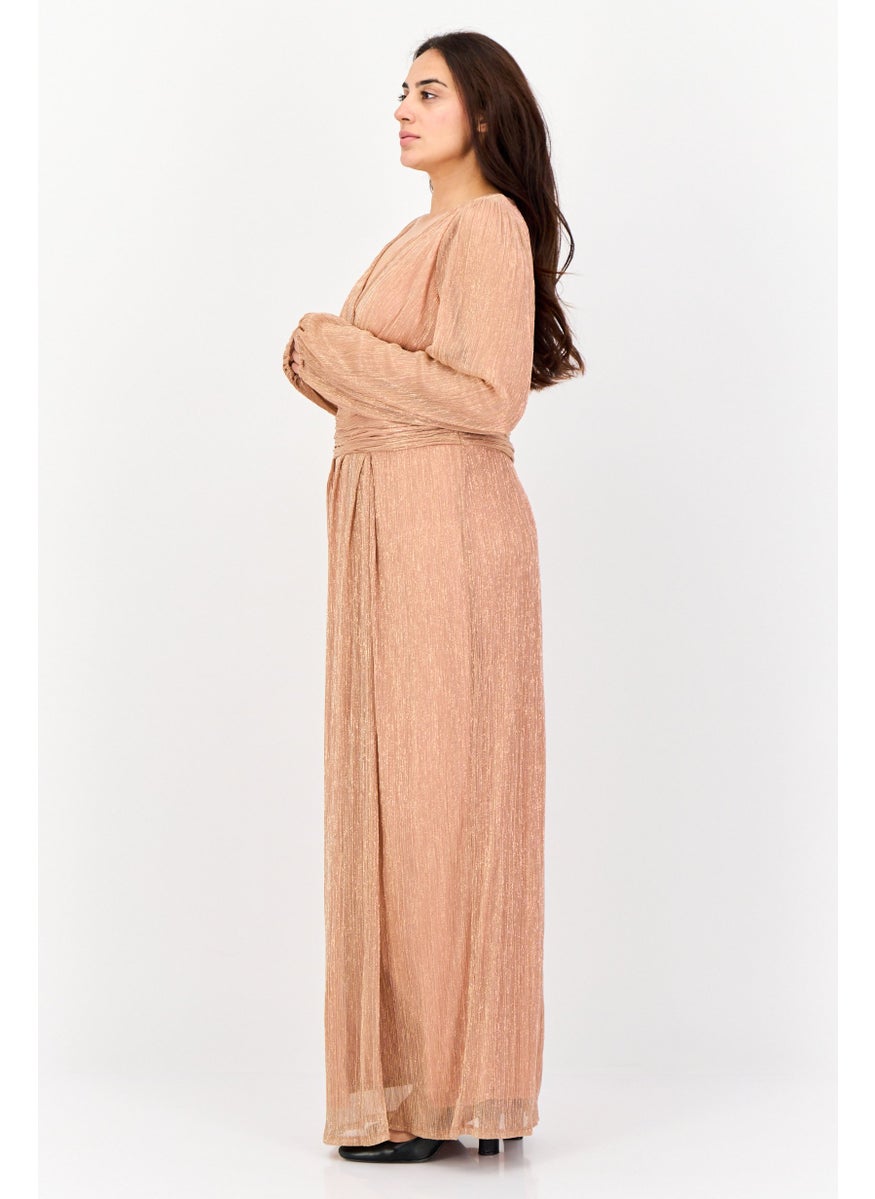 Women Metallic Maxi Dress, Peach