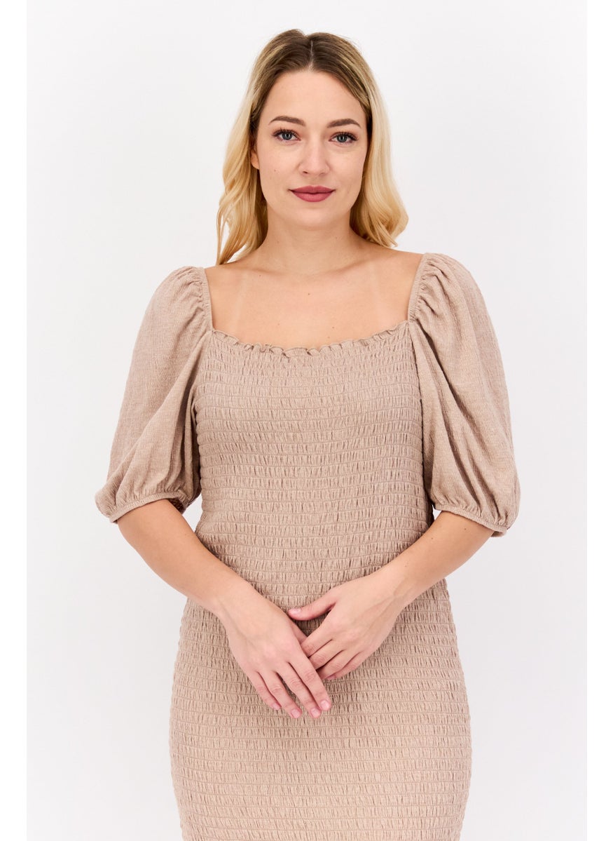 Women Shirred Mini Dress, Sand