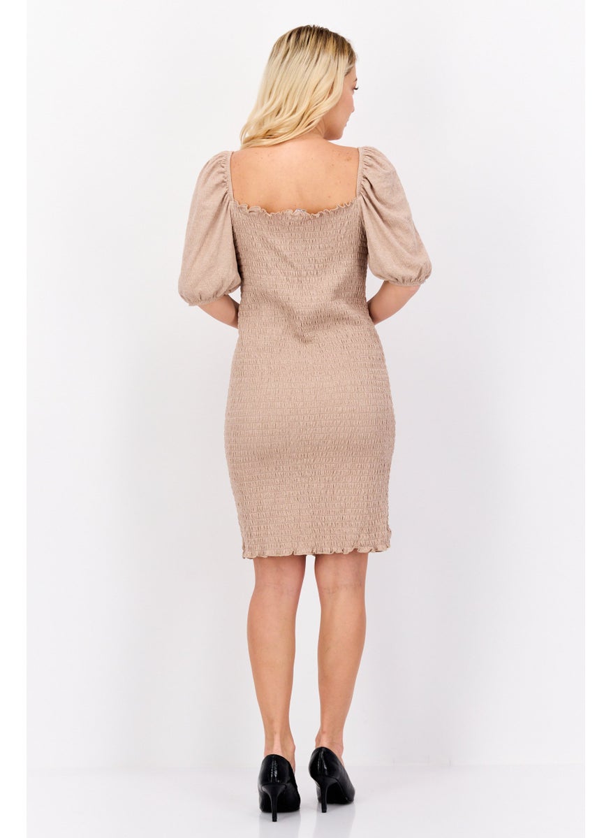 Women Shirred Mini Dress, Sand