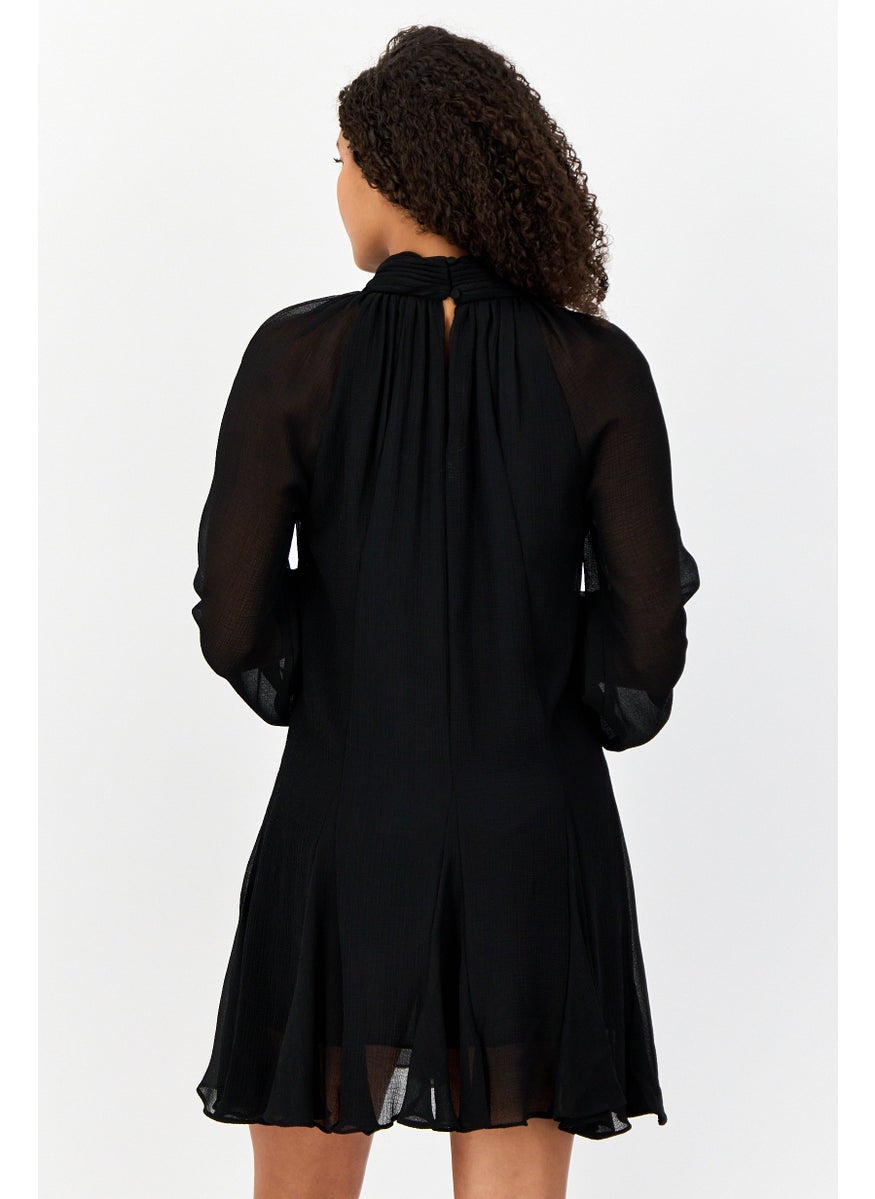 Women Solid Shift Dress, Black