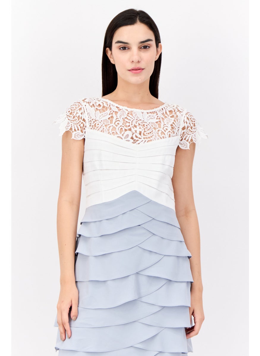 Women Two Tone Midi Dress, Grey
