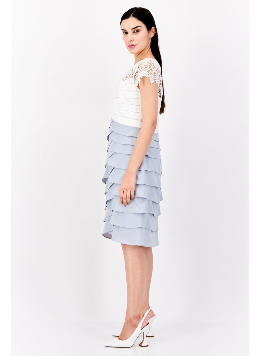 Women Two Tone Midi Dress, Grey