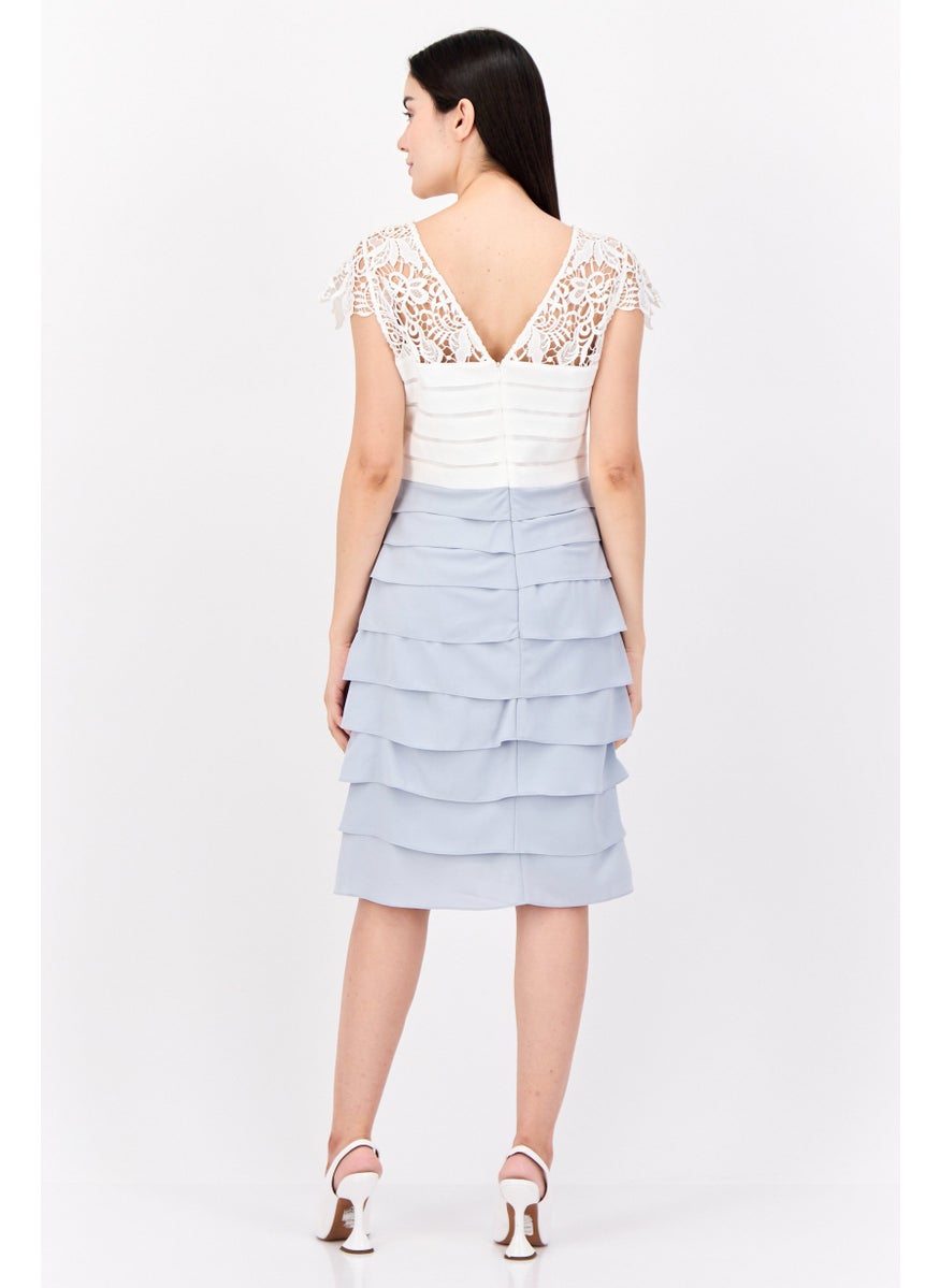 Women Two Tone Midi Dress, Grey