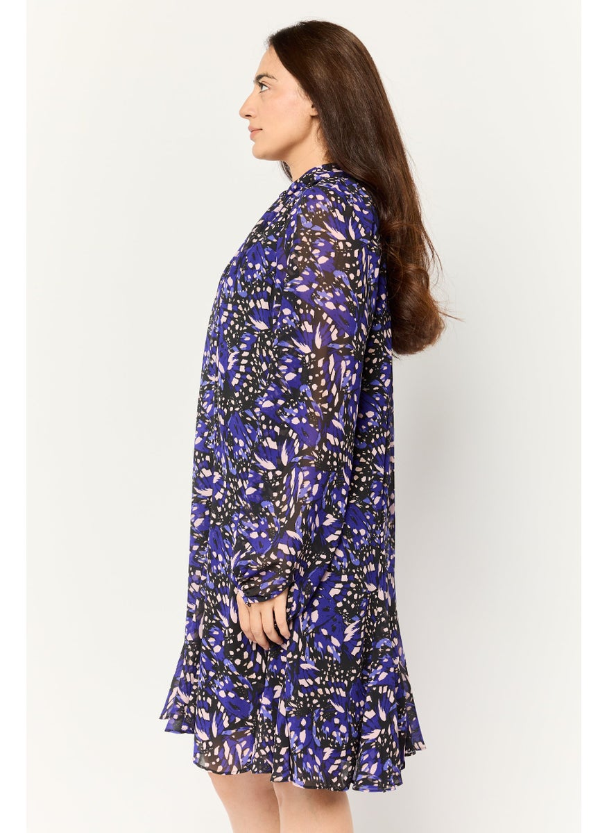 Women Allover Print Mini Dress, Blue