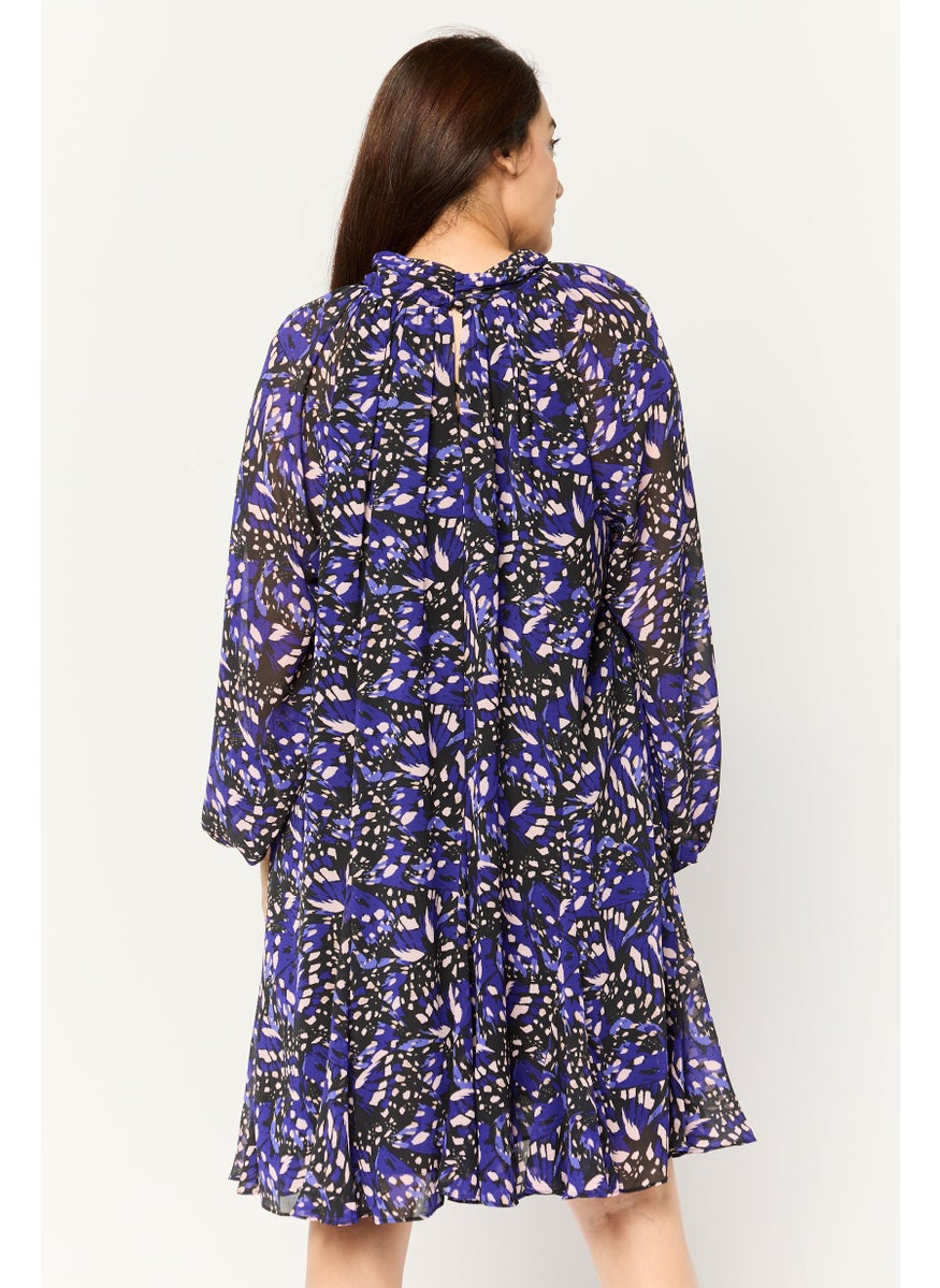 Women Allover Print Mini Dress, Blue