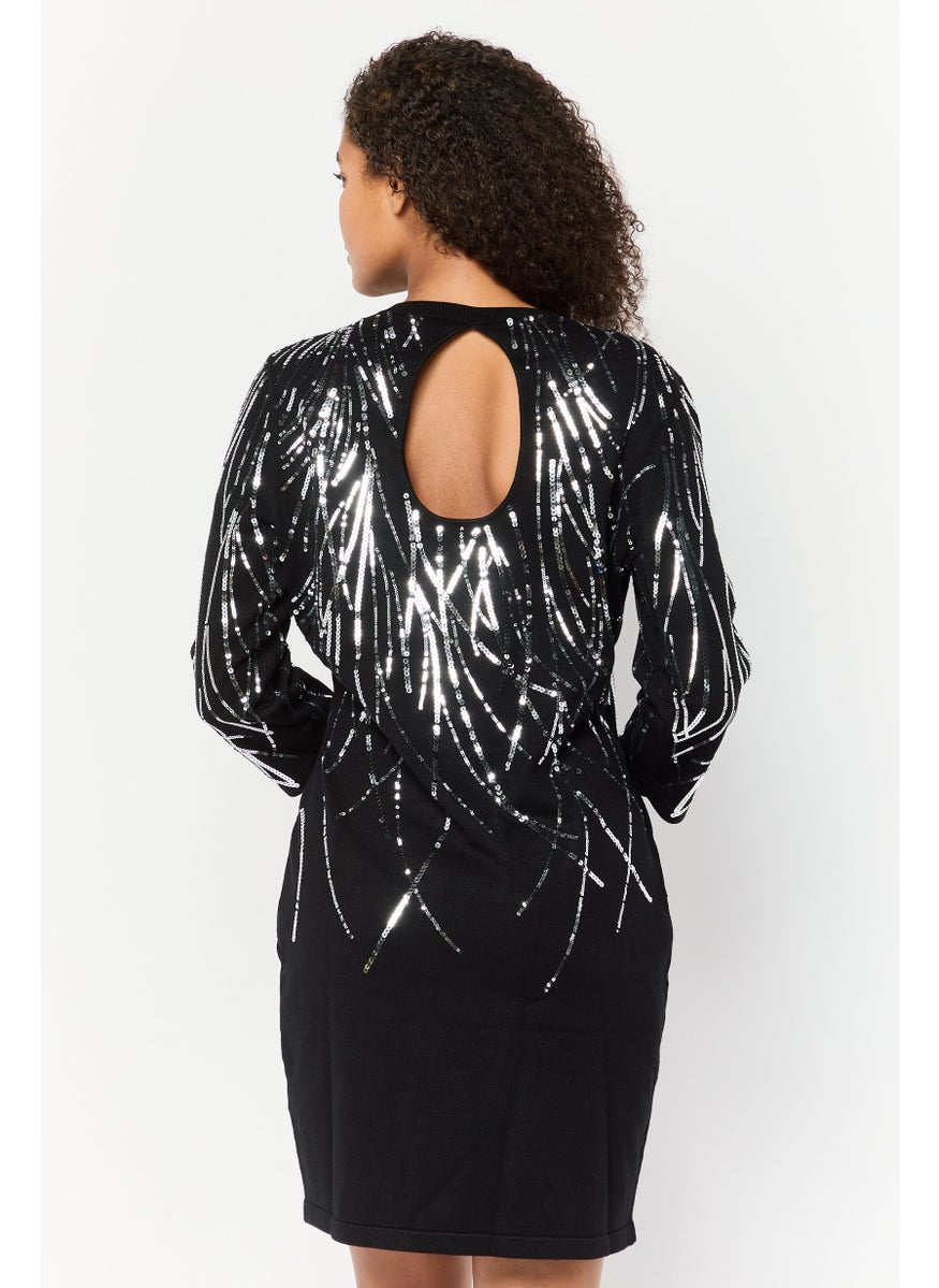 Women Metallic Mini Dress, Black