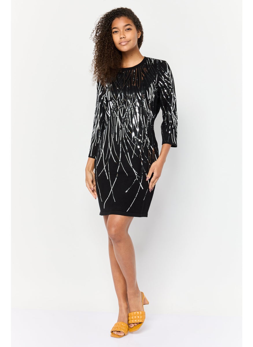 Women Metallic Mini Dress, Black