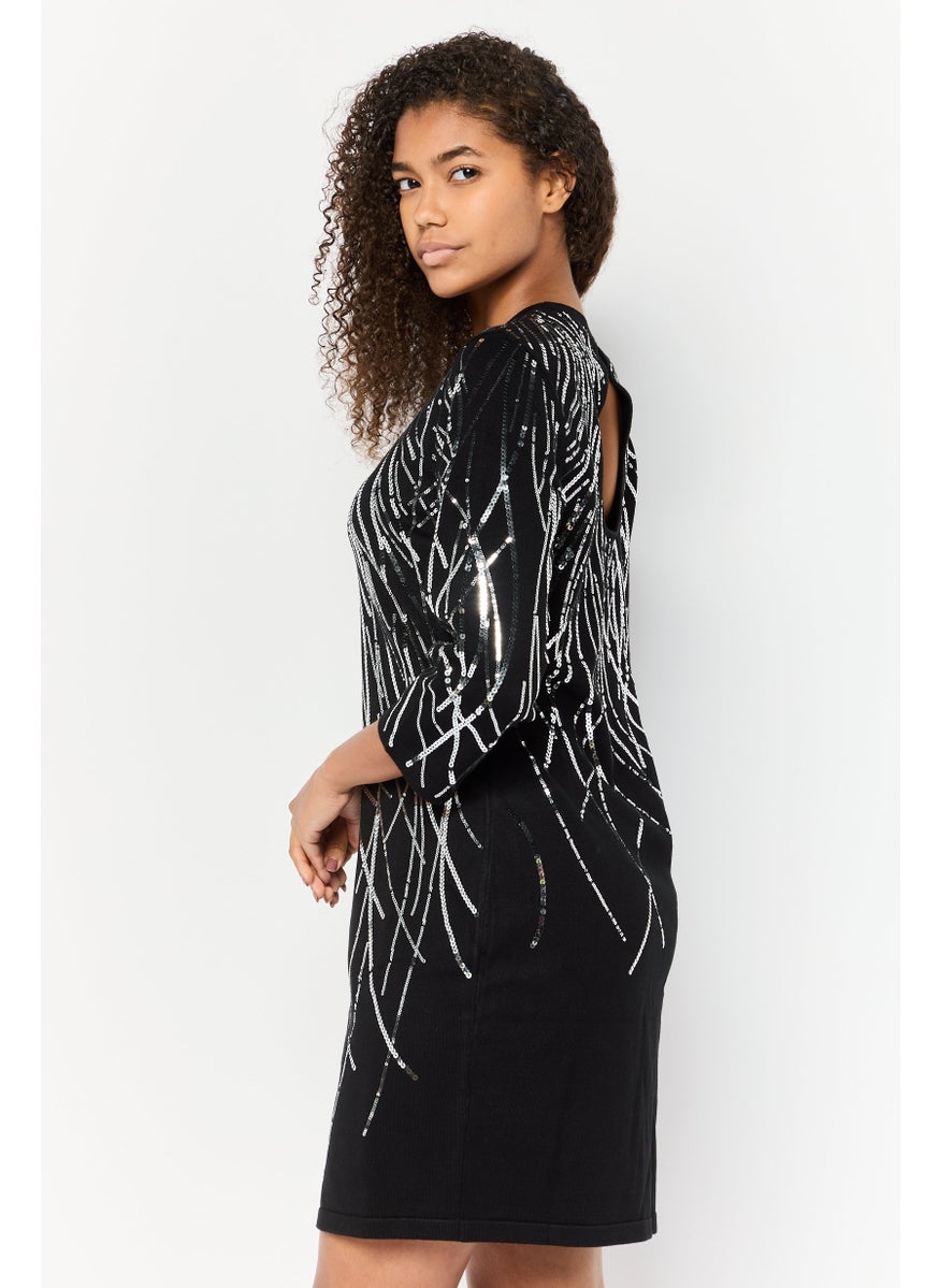 Women Metallic Mini Dress, Black