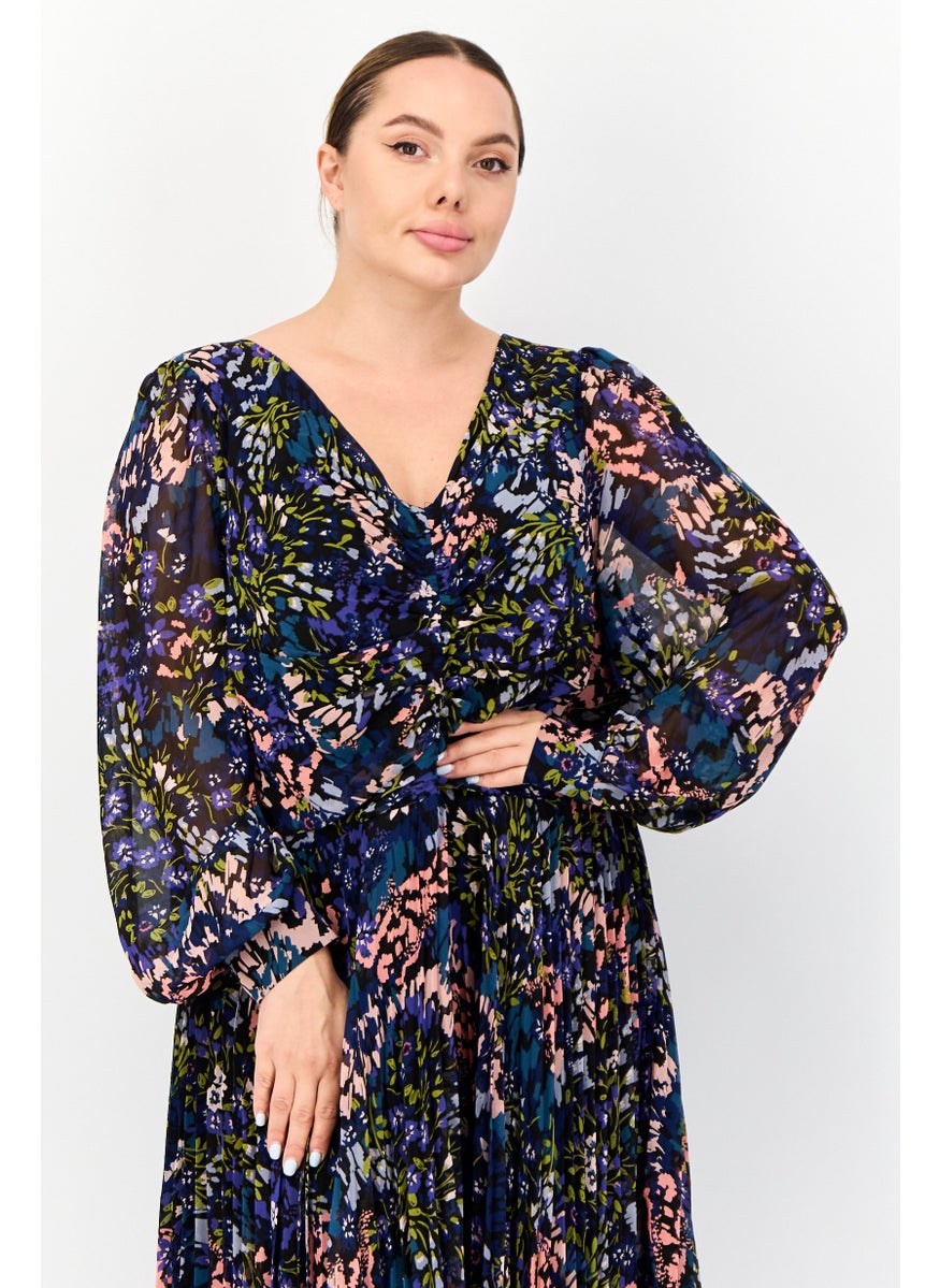 Women Flora Print Maxi Dress, Multicolor