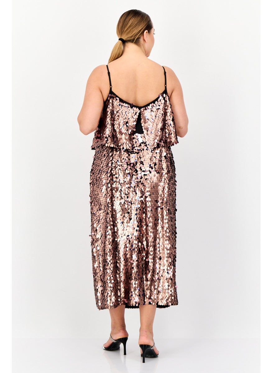 Women Embellished Midi Dress, Brown