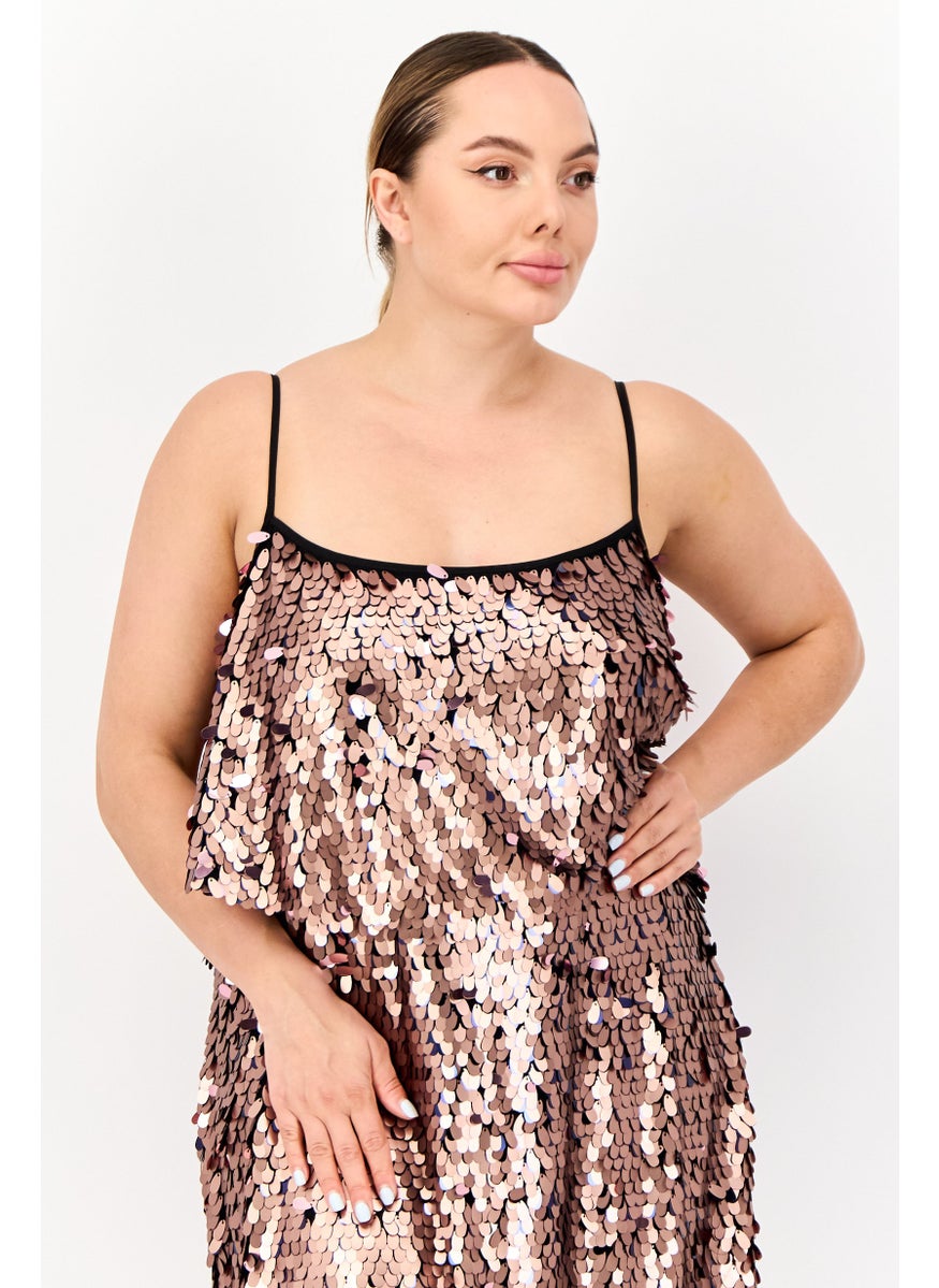 Women Embellished Midi Dress, Brown