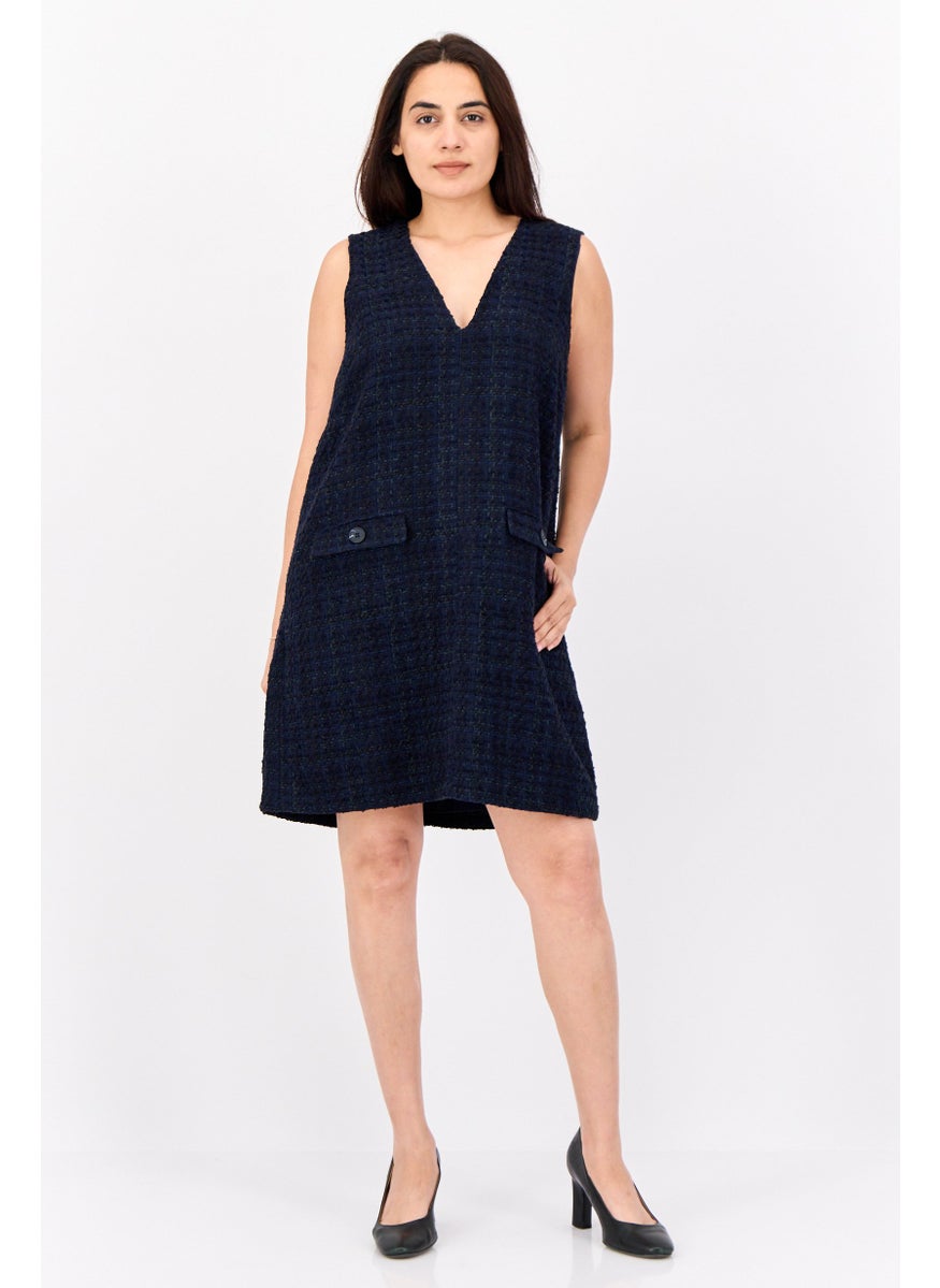 Women Tweed Detail Mini Dress, Navy Blue