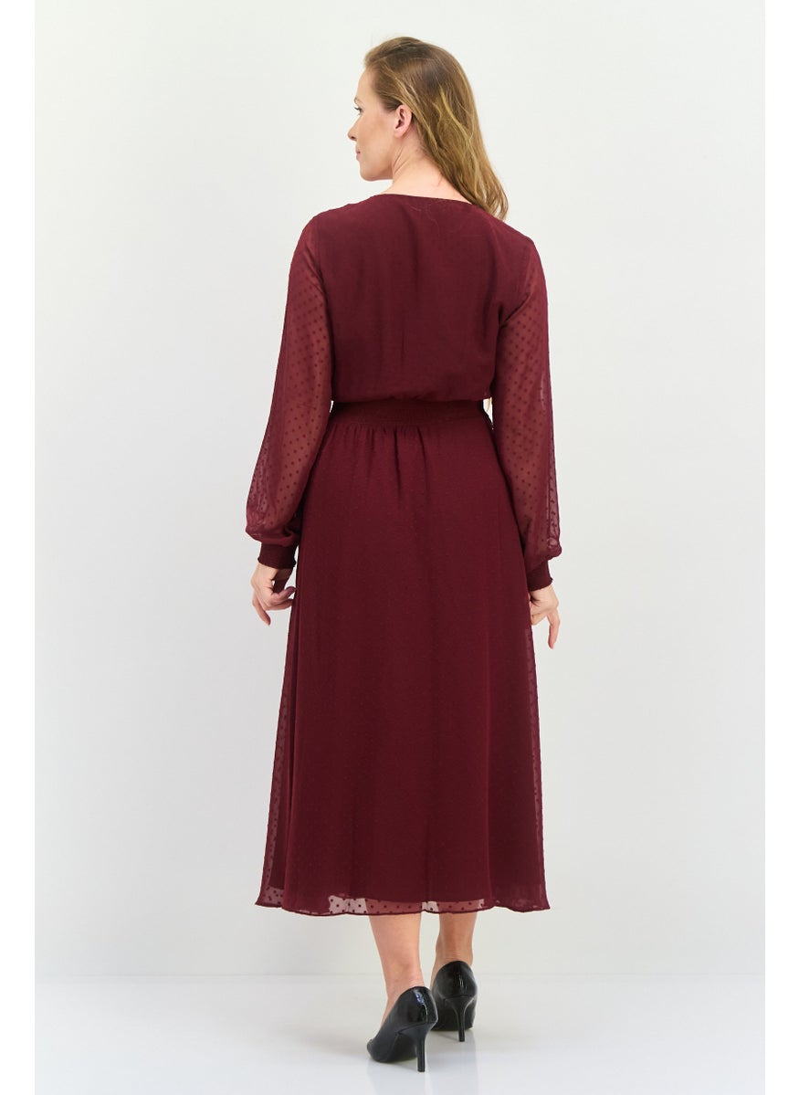 Women Textured Maxi Dress, Dark Maroon