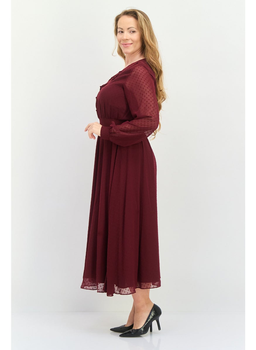 Women Textured Maxi Dress, Dark Maroon