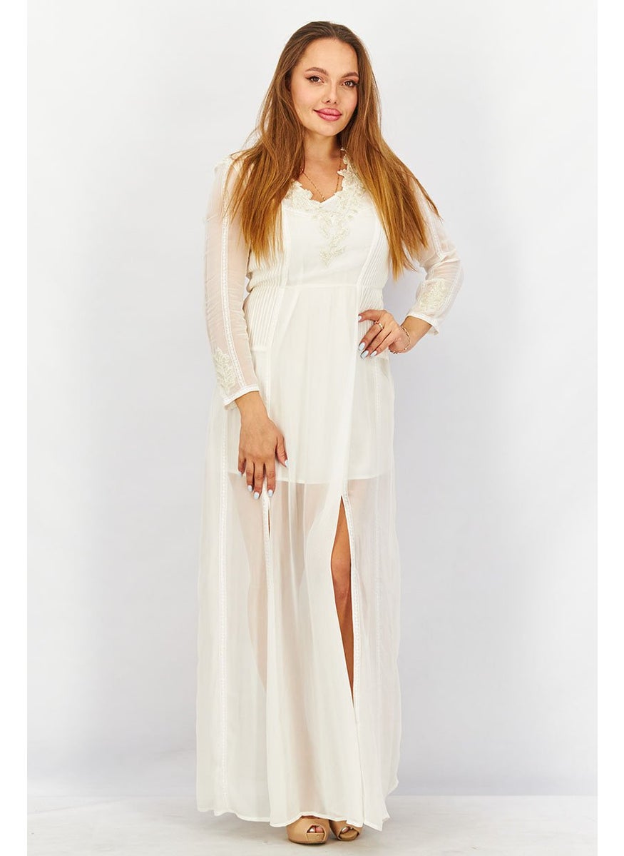 Women Tessie Drape Long Sleeve Maxi Dress, Off White