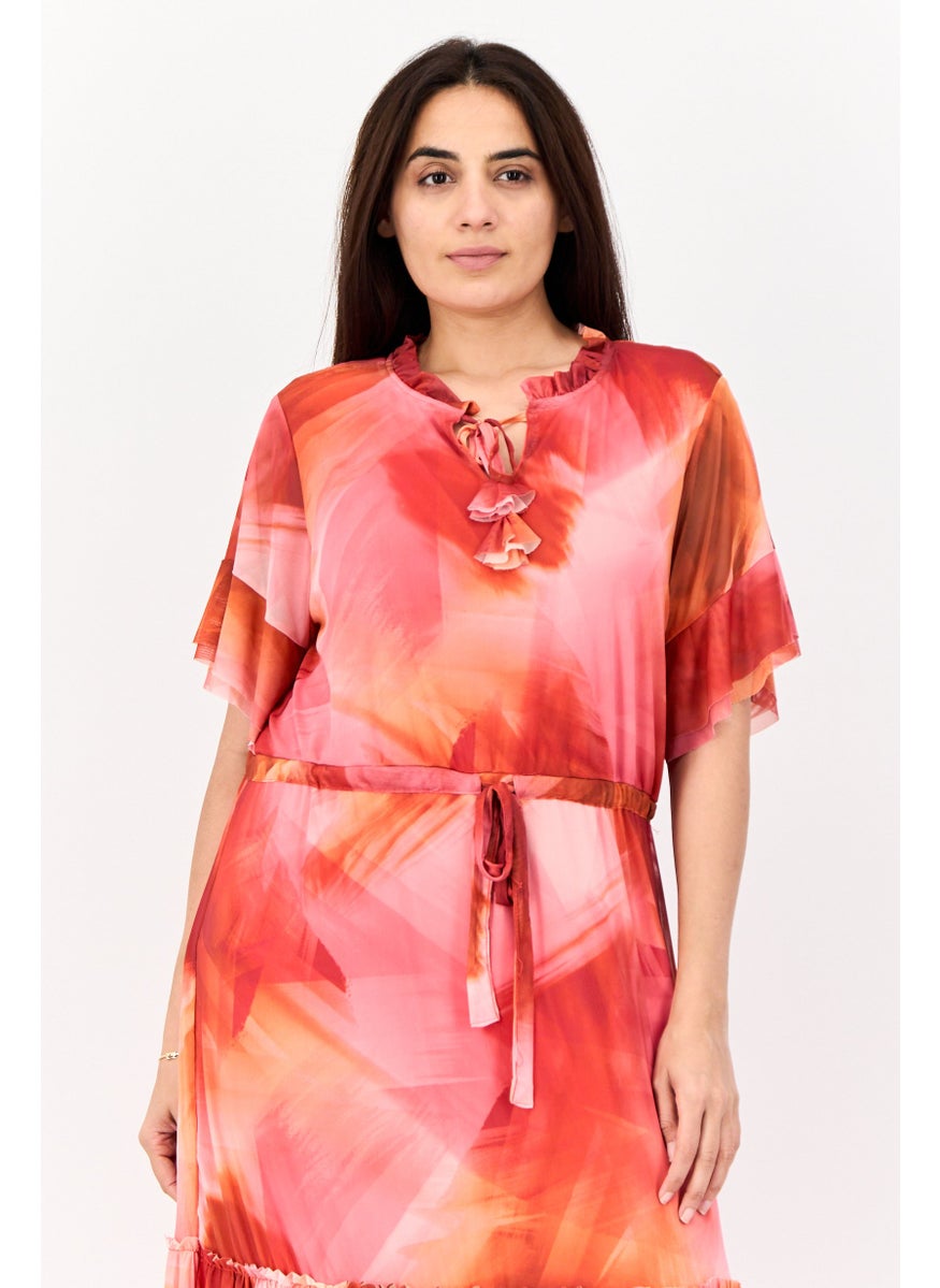 Women Mesh Midi Dress, Multicolor