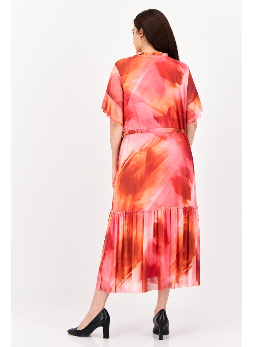 Women Mesh Midi Dress, Multicolor
