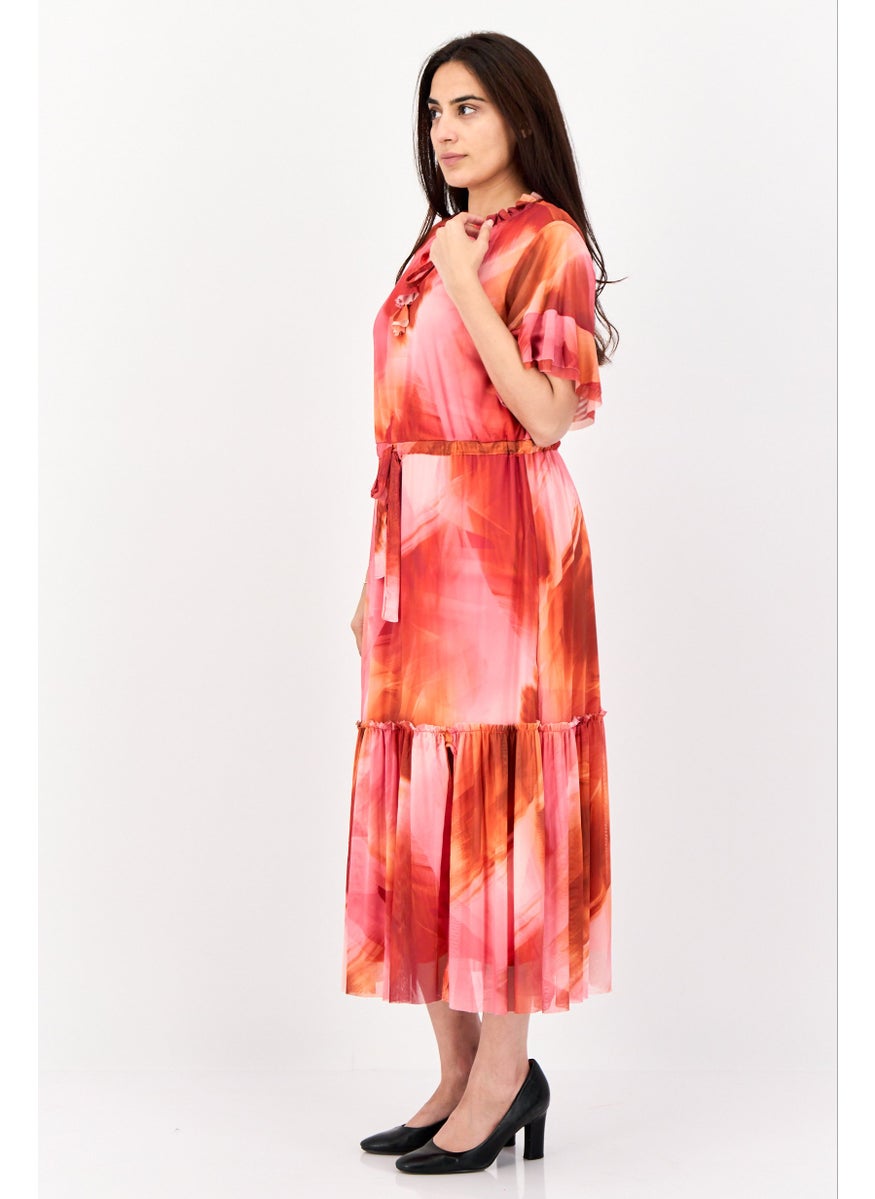 Women Mesh Midi Dress, Multicolor