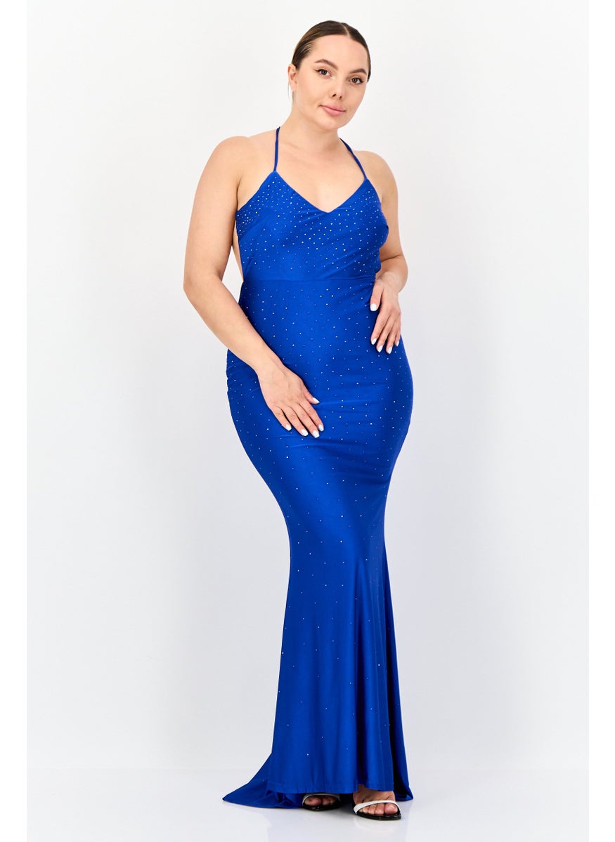 Women Rhinestone Maxi Dress, Blue
