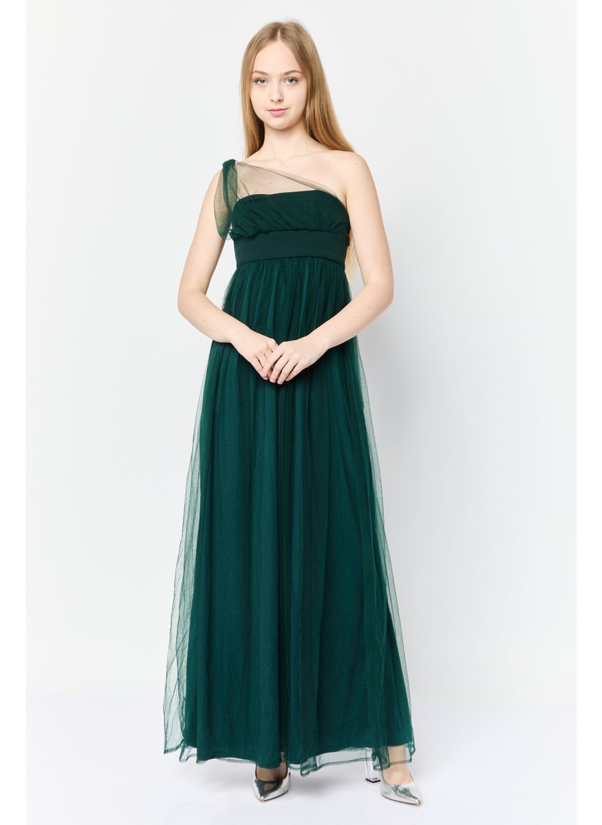 Women Mesh Casual Maxi Dress, Green