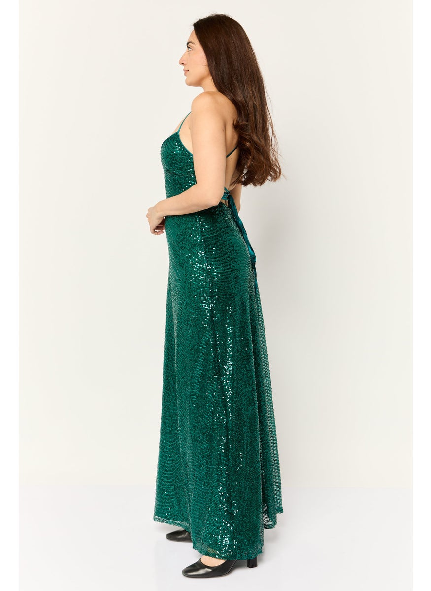 Women Sequins Maxi Dress, Dark Green