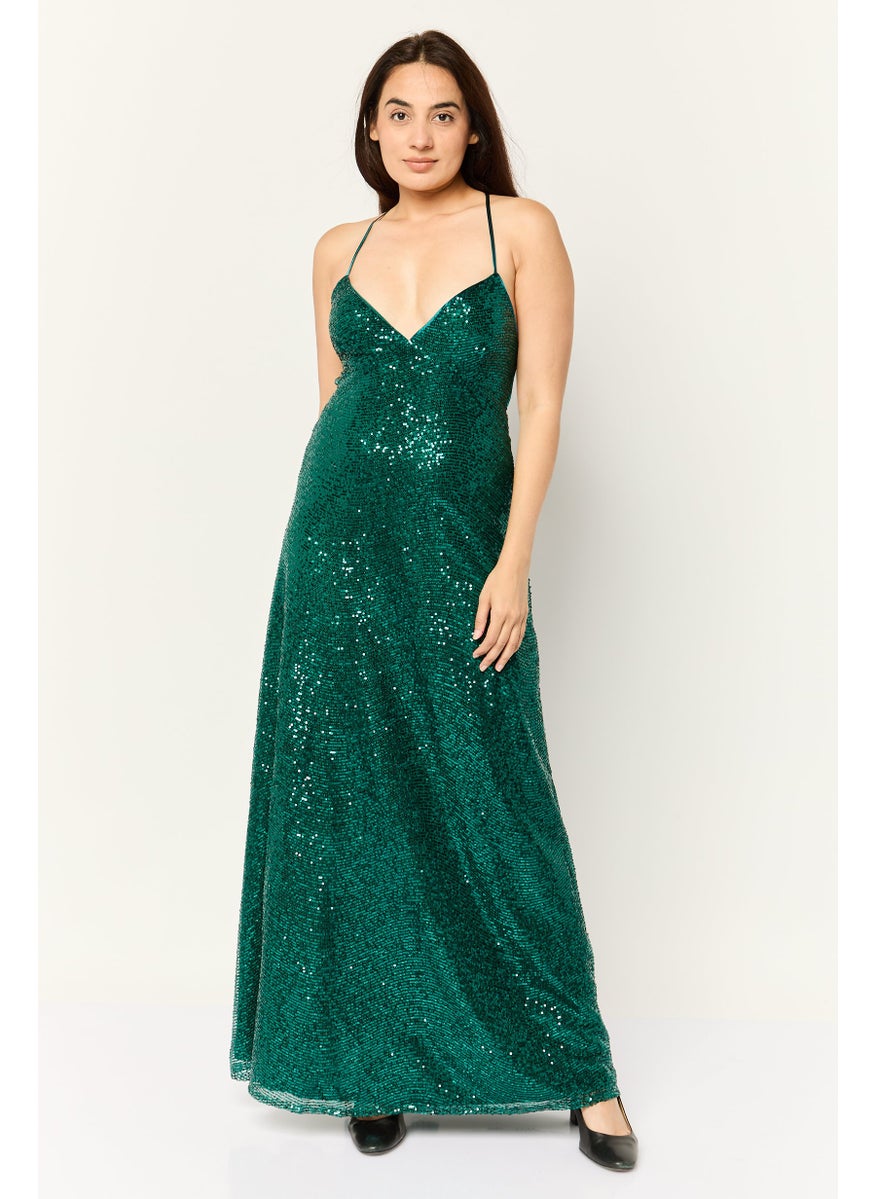 Women Sequins Maxi Dress, Dark Green