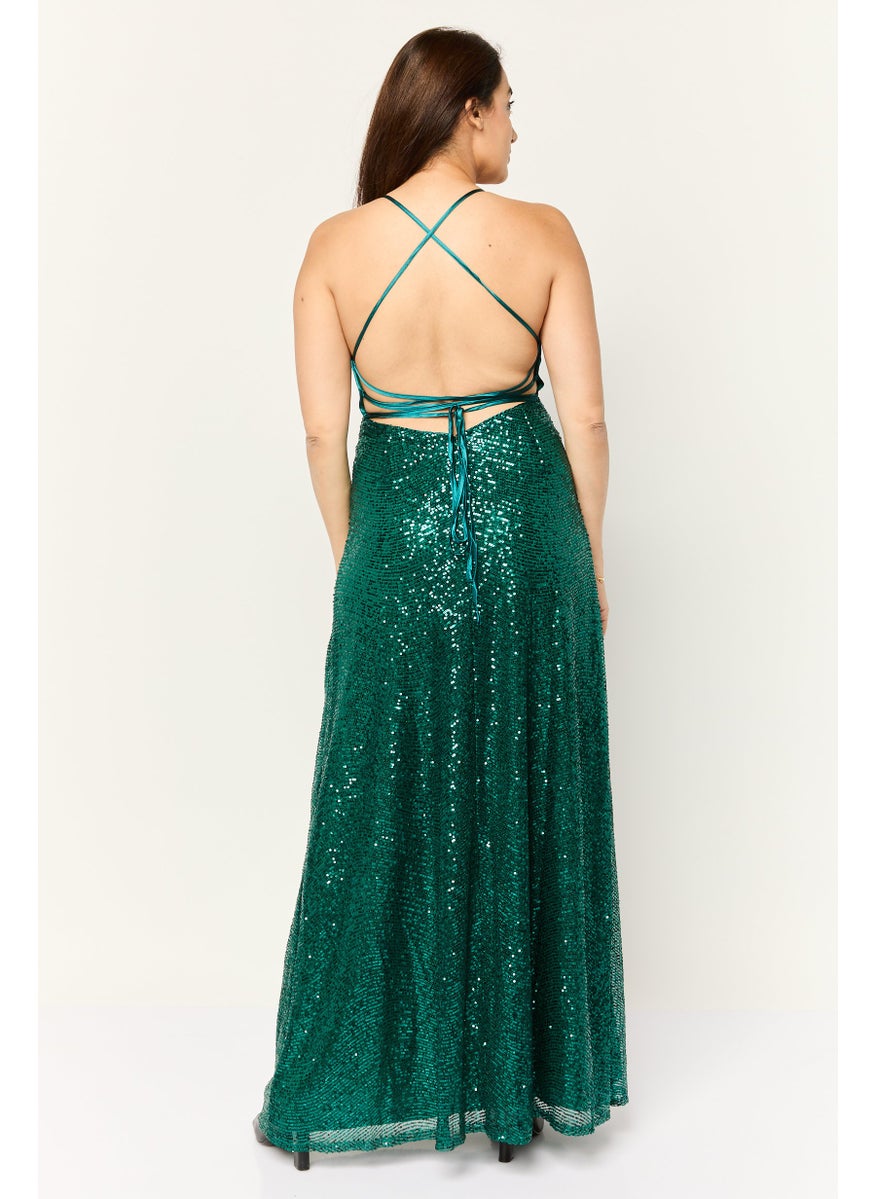 Women Sequins Maxi Dress, Dark Green