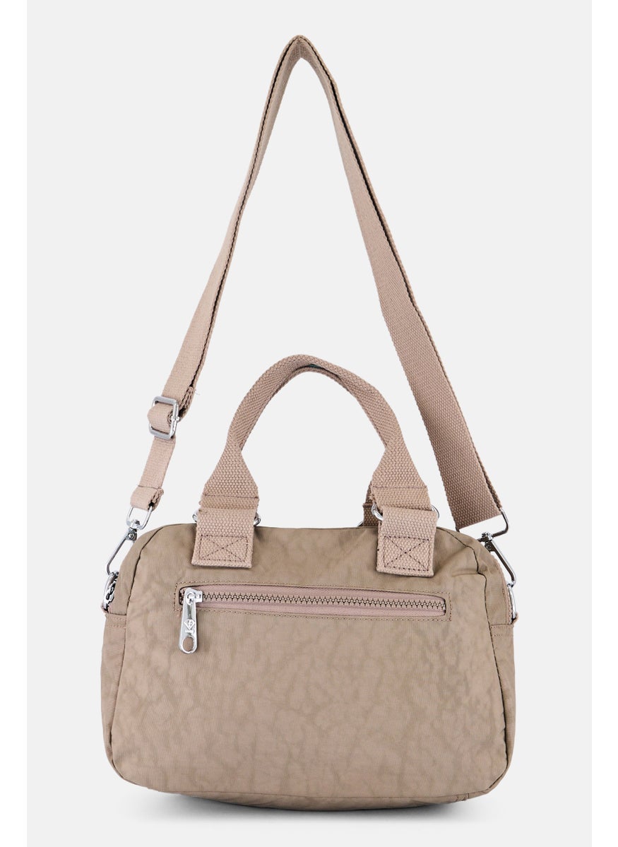 Women Brand Logo Handbag 26 L x 19 H x 10 W cm, Beige