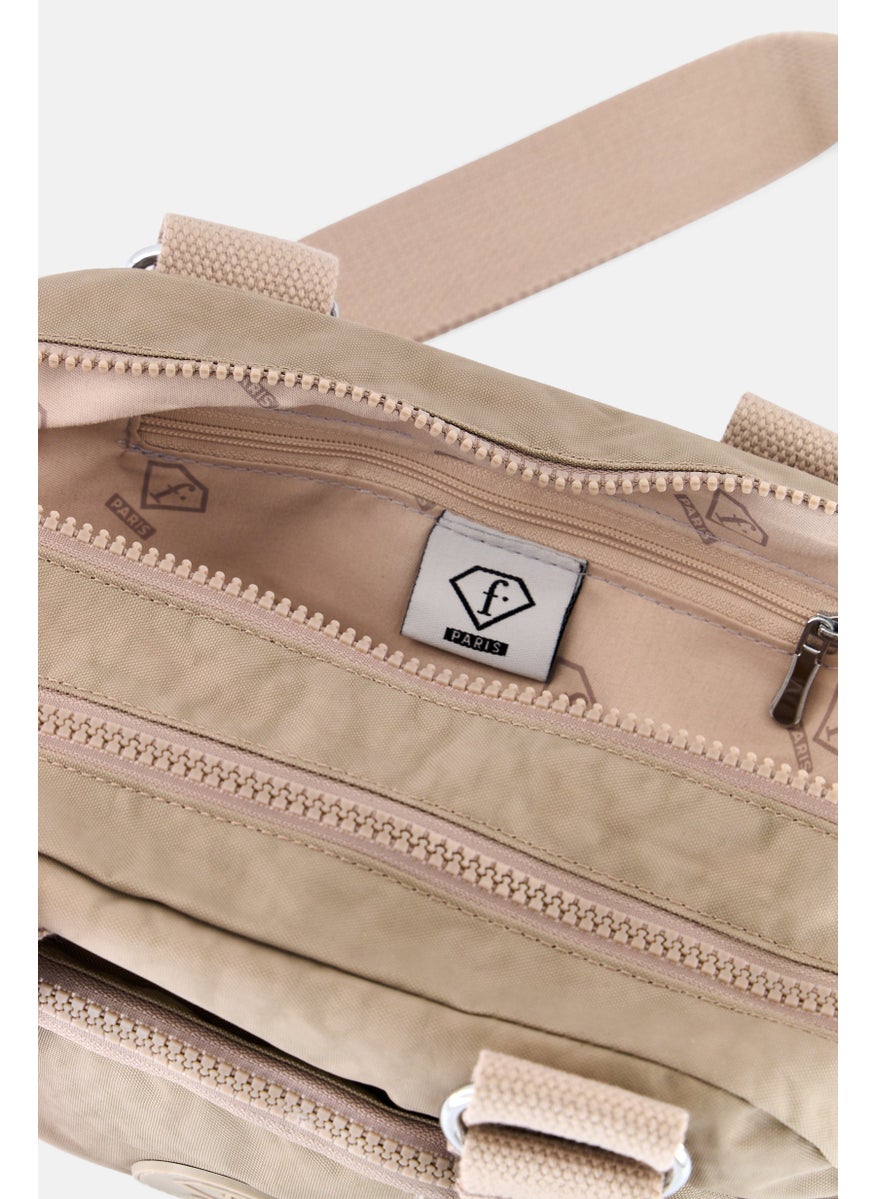 Women Brand Logo Handbag 26 L x 19 H x 10 W cm, Beige