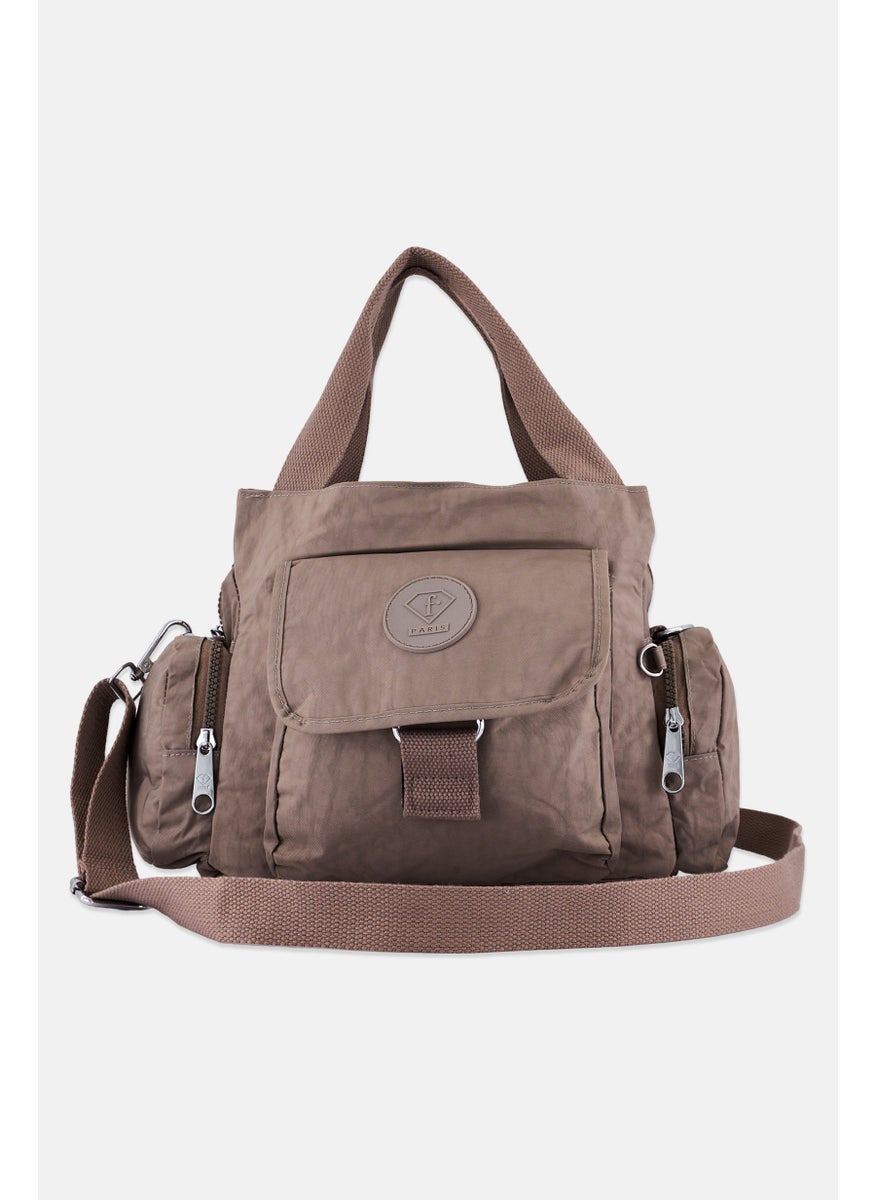 Women Brand Logo Handbag 25 L x 20 H x 12 W cm, Taupe