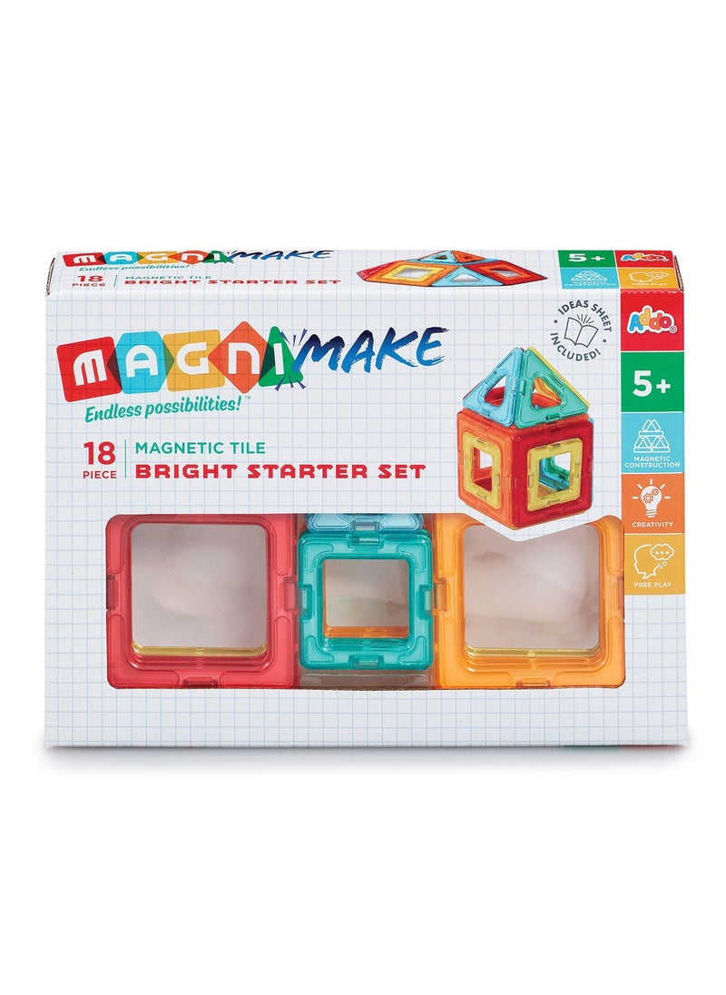 Addo Magnimake Bright Starter Set 18-pieces | Magnetic Tiles | Building Blocks | Educational Toy Set | Construction Building Kit for Child Brain Development