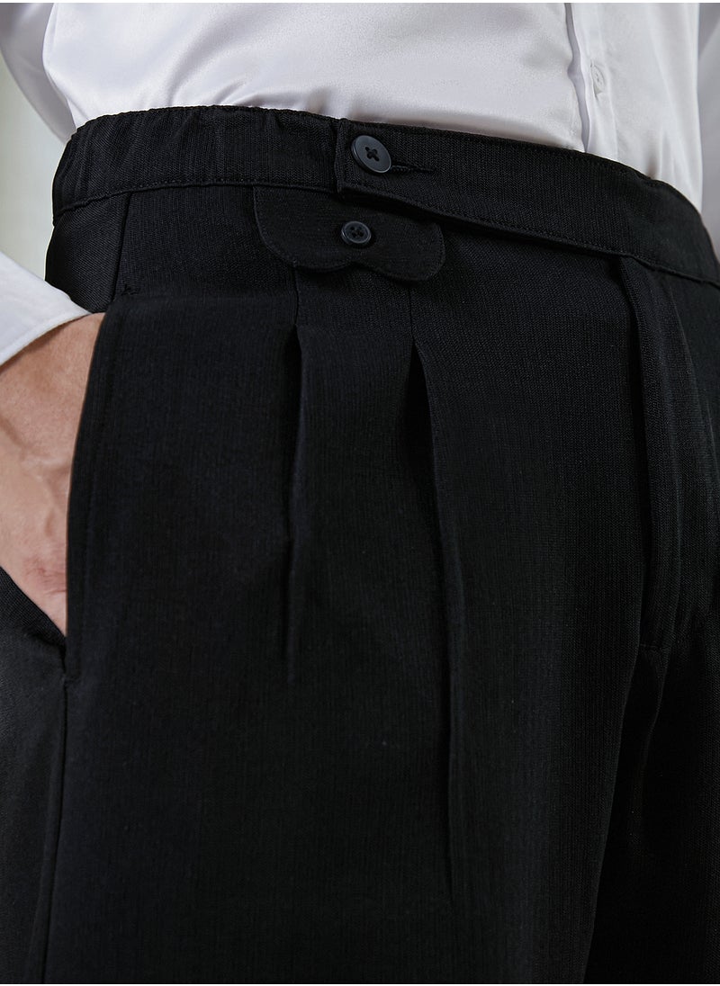 Men's Onyx Black Pleated Extended-Button Trousers