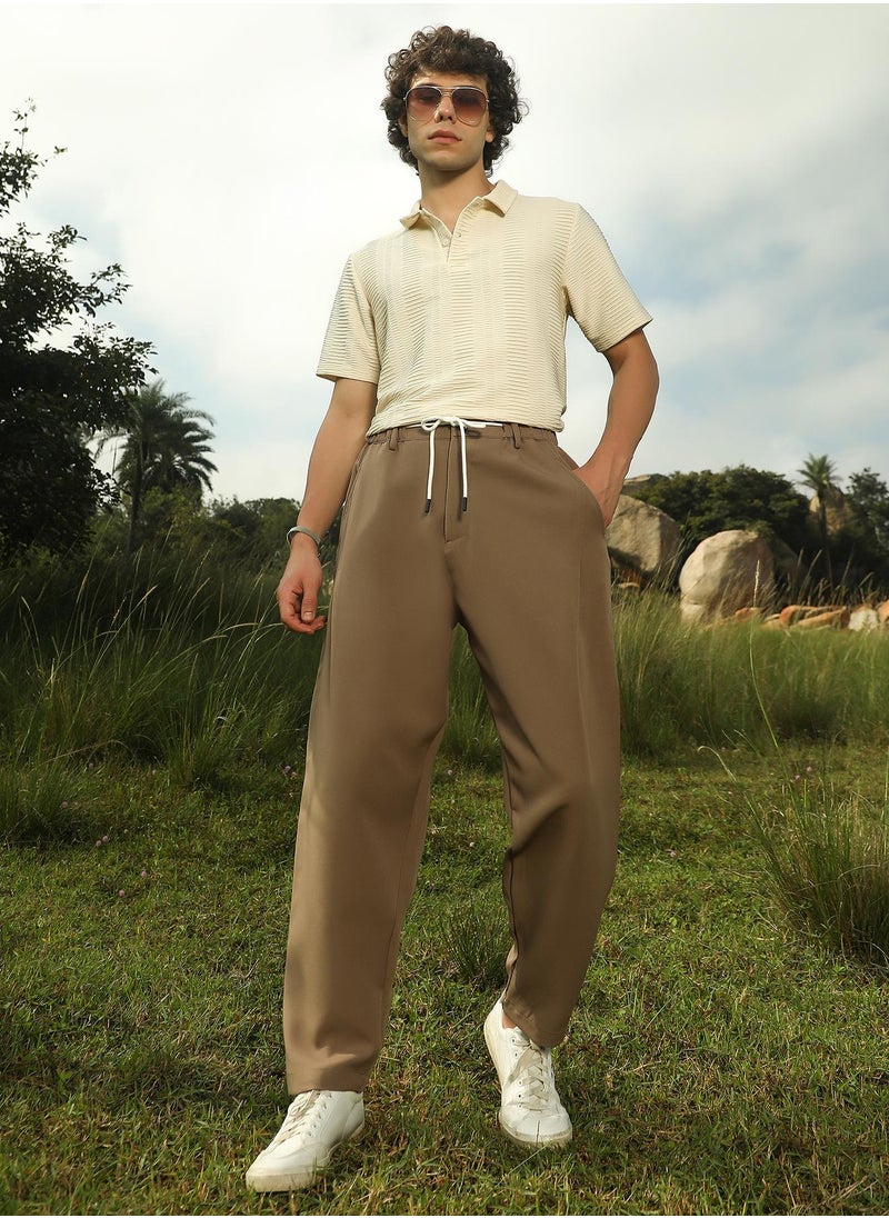 Men's Ash Brown Tapered Tailored Trousers