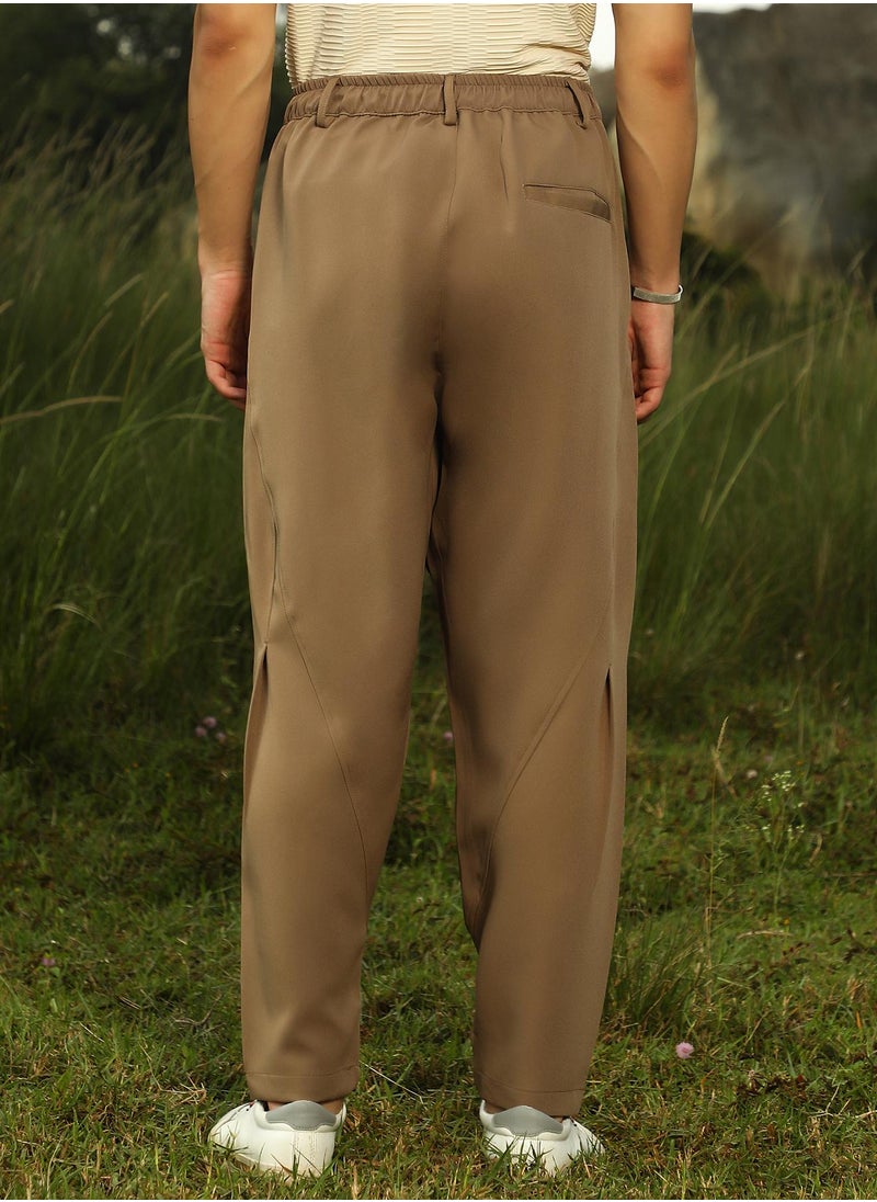 Men's Ash Brown Tapered Tailored Trousers