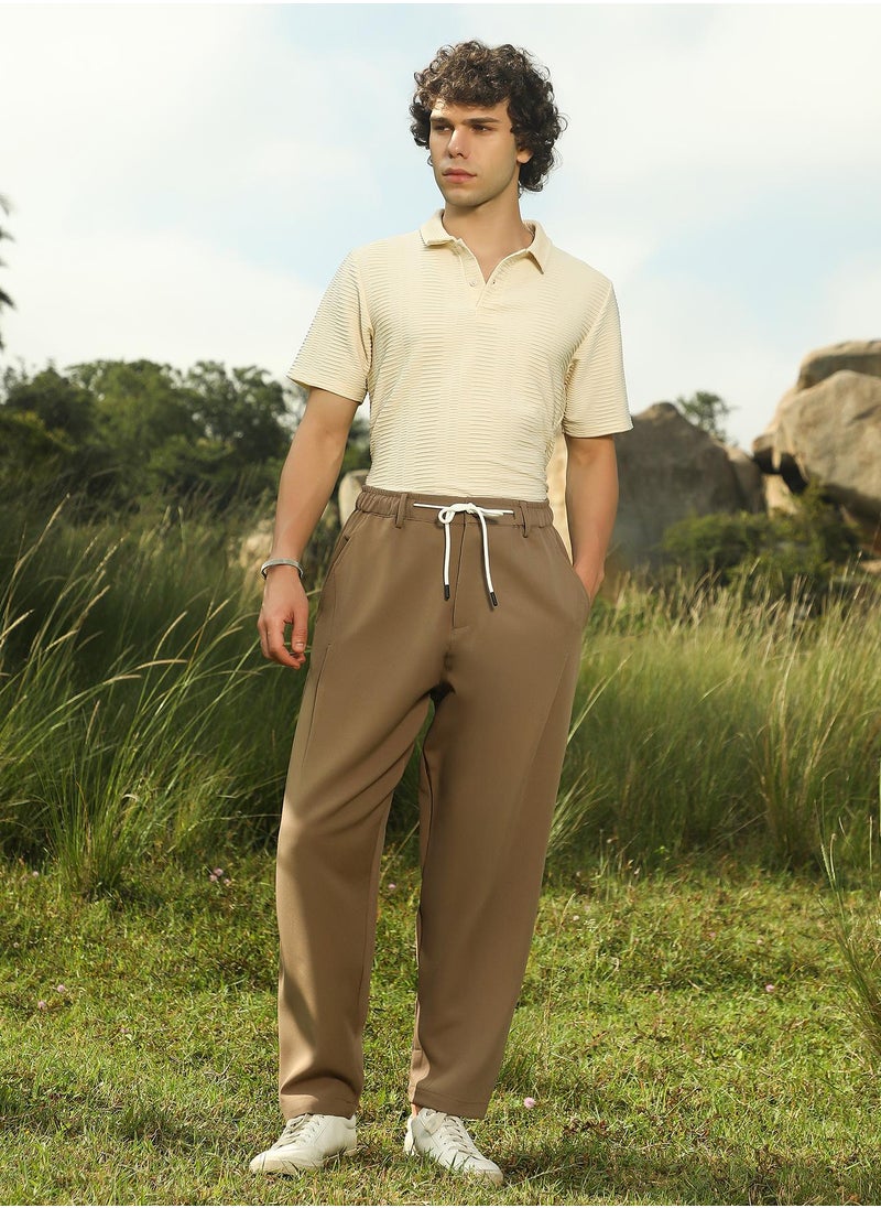 Men's Ash Brown Tapered Tailored Trousers